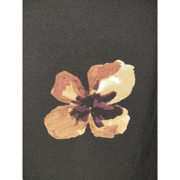 TOMMY HILFIGER Size 10 A-Line Dress Black Brown Floral 3/4 Sleeve Stretch Knit - Picture 3 of 7